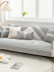 1入組樹葉印花沙發巾 - 淺灰色 - 查看 2