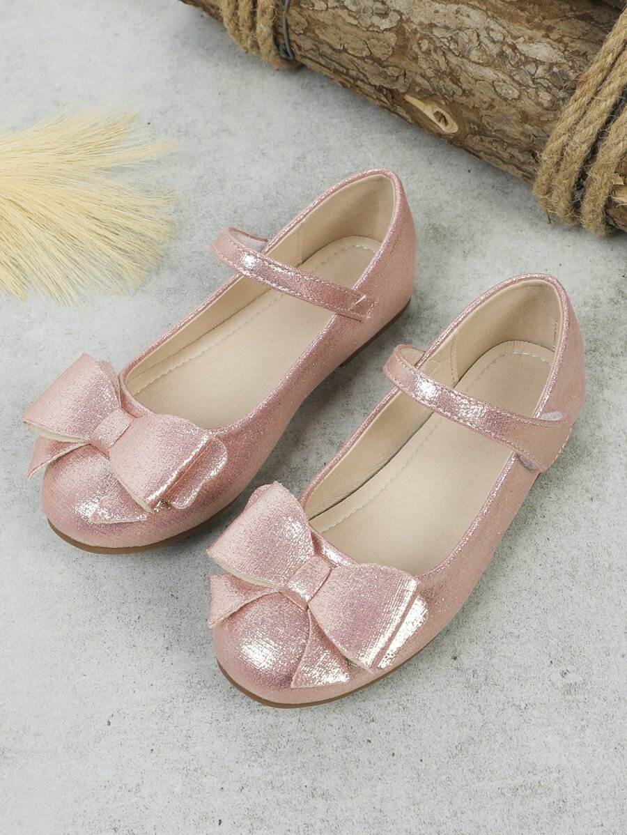 Girls Metallic Bow Decor Mary Jane Flats