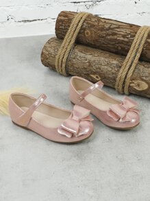 Girls Metallic Bow Decor Mary Jane Flats - Pink - View 6