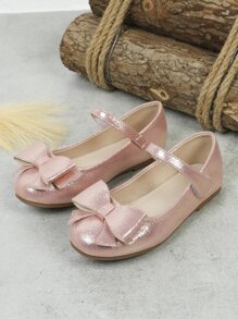Girls Metallic Bow Decor Mary Jane Flats - Pink - View 7
