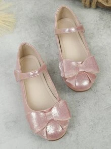 Girls Metallic Bow Decor Mary Jane Flats - Pink - View 8