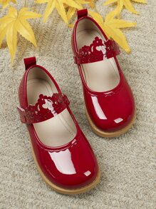 Girls Crown Decor Mary Jane Flats - Red - View 1
