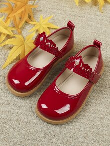 Girls Crown Decor Mary Jane Flats - Red - View 2