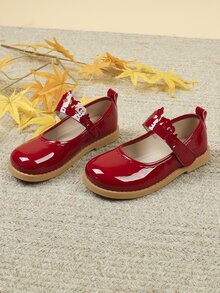 Girls Crown Decor Mary Jane Flats - Red - View 4