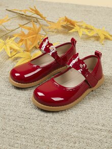 Girls Crown Decor Mary Jane Flats - Red - View 5