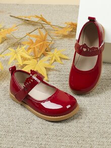Girls Crown Decor Mary Jane Flats - Red - View 6