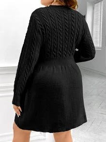 SHEIN Unity Plus Cable Knit Jumper Dress - Black - View 2
