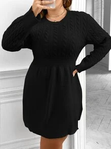 SHEIN Unity Plus Cable Knit Jumper Dress - Black - View 3