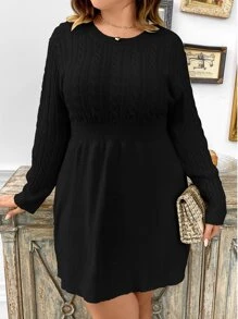 SHEIN Unity Plus Cable Knit Jumper Dress - Black - View 4
