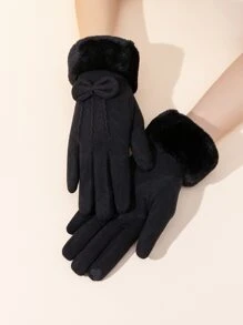 蝴蝶結裝飾毛絨襯裡手套