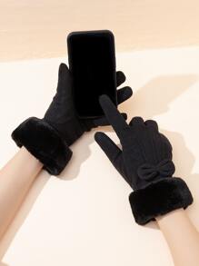 蝴蝶結裝飾毛絨襯裡手套