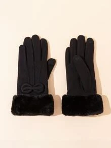 蝴蝶結裝飾毛絨襯裡手套