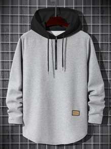 Manfinity Hombres Capucha con diseño de parche con cordón - Gris - Ver 1