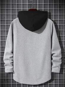 Manfinity Hombres Capucha con diseño de parche con cordón - Gris - Ver 2