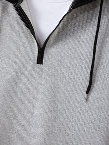 Manfinity Hombres Capucha con diseño de parche con cordón - Gris - Ver 4