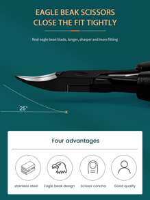 1入組不銹鋼黑色指甲刀適用於厚指甲和向內生長趾甲片脚趾甲修建工具適合男士女士老年人鋒利曲綫專業修腳工具 - 黑色 - 查看 7