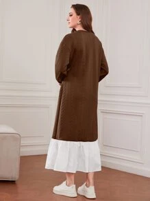 Seusyu Wrap Ruffle Hem Sweatshirt Dress Pullover Fall Outfit - Coffee Brown - View 2