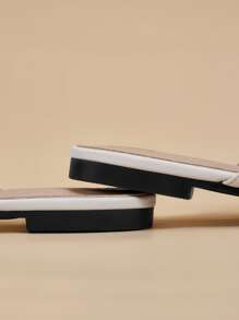 Rhinestone Decor Contrast Fluffy Flat Mules - White - View 6