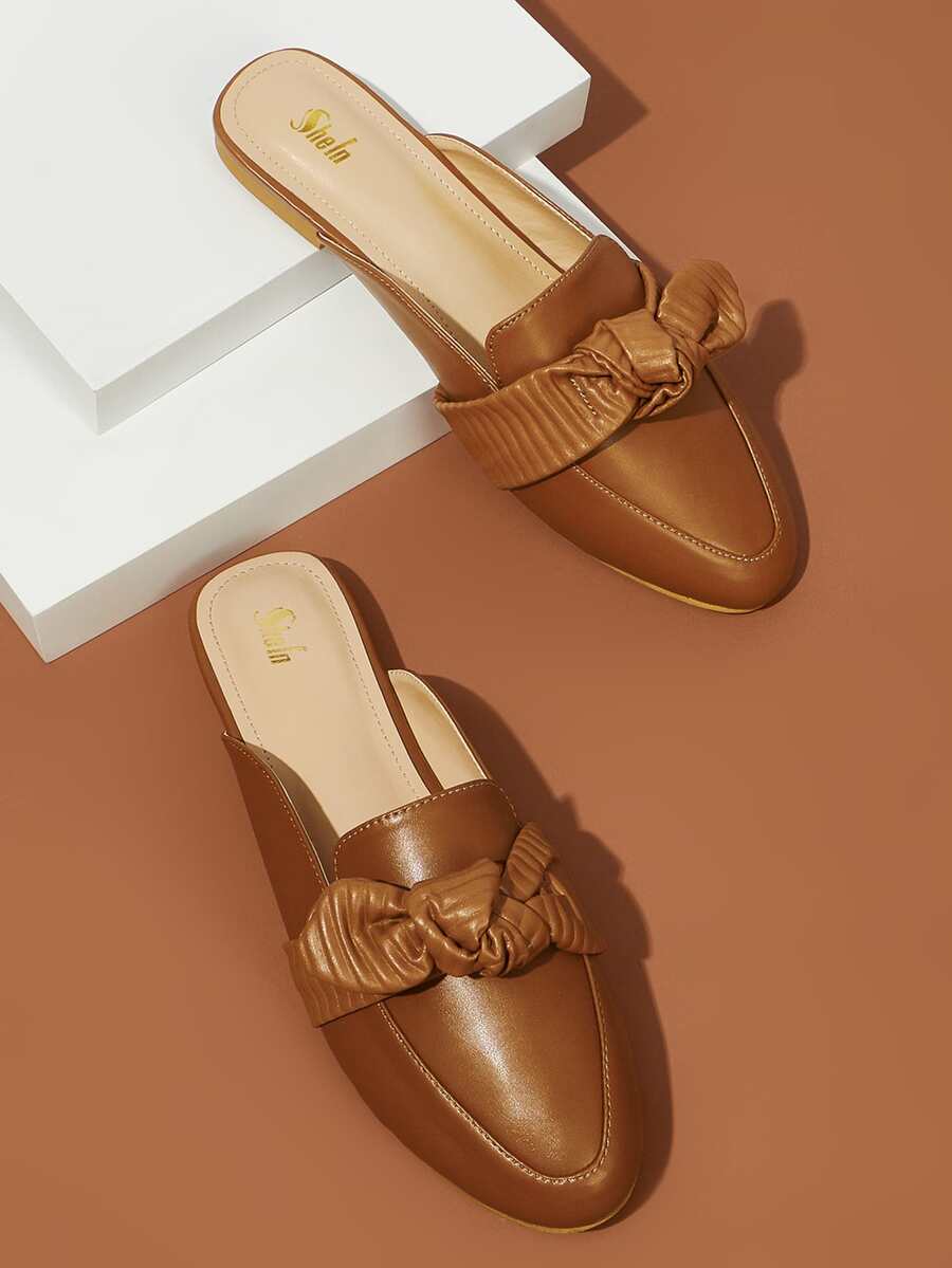 Bow Decor Mule Flats - Camel - View 1