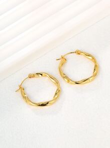 扭曲圓耳環 - 金黃色 - 查看 2