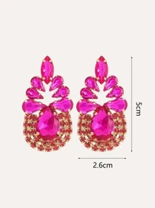 Rhinestone Water-drop Stud Earrings - Hot Pink - View 3
