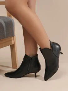 Side Zip Point Toe Heeled Boots - Black - View 5