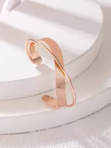 imoli 1pc Minimalist Creative Geometric Metal Bangle (Open Cuff Bracelet, Can Be Opened Before Wearing) - Rose Gold - View 6