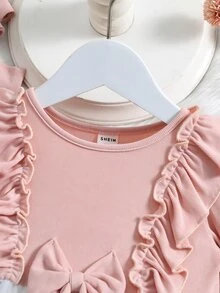 Baby Floral Print Ruffle Trim Mesh Overlay Dress With Headband - Multicolor - View 3