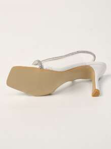 时尚女士高跟凉鞋，尖头水钻系带凉鞋，适合派对、通勤、搭配连衣裙，新款夏季凉鞋 - 白色 - 查看 3