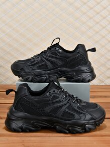 Men Lace-up Front Chunky Sneakers - Black - View 1