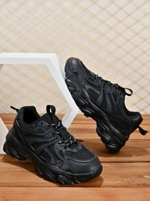 Men Lace-up Front Chunky Sneakers - Black - View 2