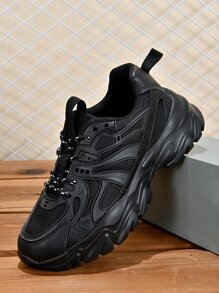 Men Lace-up Front Chunky Sneakers - Black - View 3
