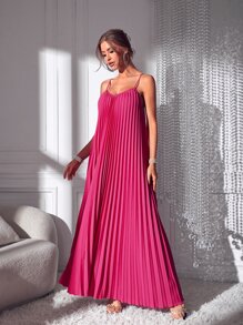 SHEIN BAE Solid Pleated Cami Dress - Hot Pink - View 5