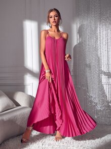 SHEIN BAE Solid Pleated Cami Dress - Hot Pink - View 6