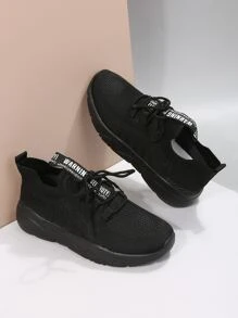 Của phụ nữ Đen Đường bộ Giày Chạy bộ Với Lá thư Hình dán Đồ trang trí Và Mặt trước thắt dây - màu đen - Xem 4