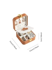 1pc Flower Detail Portable Jewelry Storage Box - Brown - View 4