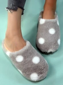 Höst/Vinter Prickiga Mönstrade Luddiga Sovrumstofflor, Fluffiga Tofflor - Ljusgrå - Visa 2