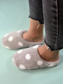 Höst/Vinter Prickiga Mönstrade Luddiga Sovrumstofflor, Fluffiga Tofflor - Ljusgrå - Visa 5