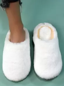 Dép đi trong nhà ngủ lông xù tối giản thời trang thu đông dành cho nữ, giày lông - trắng - Xem 2