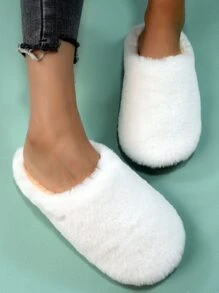 Dép đi trong nhà ngủ lông xù tối giản thời trang thu đông dành cho nữ, giày lông - trắng - Xem 3
