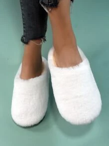 Dép đi trong nhà ngủ lông xù tối giản thời trang thu đông dành cho nữ, giày lông - trắng - Xem 5