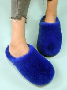 秋冬简约毛绒卧室拖鞋、毛茸茸的鞋子 - 寶藍色 - 查看 2