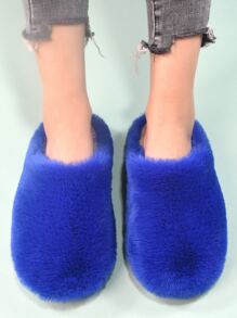 秋冬简约毛绒卧室拖鞋、毛茸茸的鞋子 - 寶藍色 - 查看 6