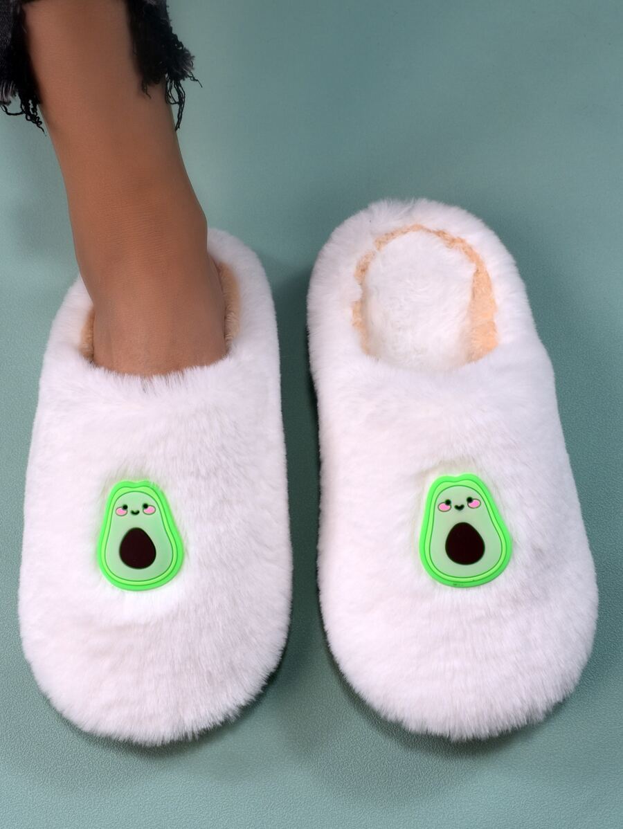 Avocado Decor Fluffy Bedroom Slippers - White - View 1