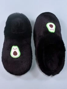 Cartoon Avocado Decor Fuzzy Bedroom Slippers - Black - View 3