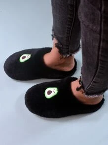 Cartoon Avocado Decor Fuzzy Bedroom Slippers - Black - View 4