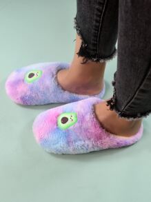 扎染水果装饰毛绒卧室拖鞋，蓬松拖鞋 - 彩色 - 查看 3