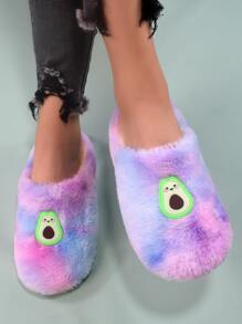 扎染水果装饰毛绒卧室拖鞋，蓬松拖鞋 - 彩色 - 查看 4
