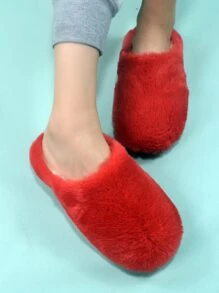 女士時髦極簡毛茸茸家居拖鞋適用於臥室 - 紅色 - 查看 3