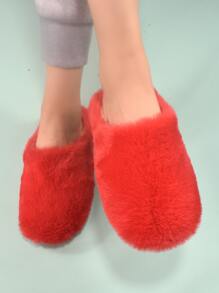 女士時髦極簡毛茸茸家居拖鞋適用於臥室 - 紅色 - 查看 4